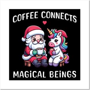 Coffee connects magical beings - Santa and Unicorn Posters and Art